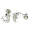 Sterling Silver Stud Earring, Dolphin Design, with Black and White Micro Pave, Polished, Rhodium Finish, 02.336.0099