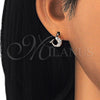 Sterling Silver Stud Earring, Dolphin Design, with White and Black Micro Pave, Polished, Rose Gold Finish for wholesale, additional product view 3