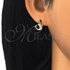 Sterling Silver Stud Earring, Dolphin Design, with White and Black Micro Pave, Polished, Golden Finish, 02.336.0099.2