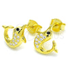 Sterling Silver Stud Earring, Dolphin Design, with White and Black Micro Pave, Polished, Golden Finish, 02.336.0099.2