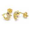 Sterling Silver Stud Earring, Dolphin Design, with White and Black Micro Pave, Polished, Golden Finish, 02.336.0099.2