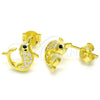 Sterling Silver Stud Earring, Dolphin Design, with White and Black Micro Pave, Polished, Golden Finish, 02.336.0099.2