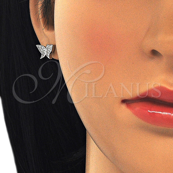 Sterling Silver Ring — Stud Earring Butterfly Design with White Micro Pave — alternate product view — SKU 125655 | Plata 925 anillo — Stud Earring Butterfly diseño with blanco Micro Pave — SKU 125655