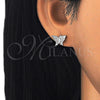 Sterling Silver Stud Earring, Butterfly Design, with White Micro Pave, Polished, Rhodium Finish, 02.336.0101