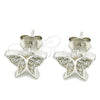 Sterling Silver Stud Earring, Butterfly Design, with White Micro Pave, Polished, Rhodium Finish, 02.336.0101