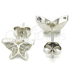 Sterling Silver Stud Earring, Butterfly Design, with White Micro Pave, Polished, Rhodium Finish, 02.336.0101