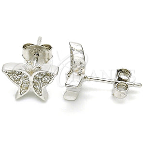 Sterling Silver Ring — Stud Earring Butterfly Design with White Micro Pave — main product view — SKU 125655 | Plata 925 anillo — Stud Earring Butterfly diseño with blanco Micro Pave — SKU 125655