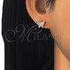Sterling Silver Stud Earring, Butterfly Design, with White Micro Pave, Polished, Rose Gold Finish, 02.336.0101.1