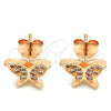 Sterling Silver Stud Earring, Butterfly Design, with White Micro Pave, Polished, Rose Gold Finish, 02.336.0101.1