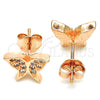 Sterling Silver Stud Earring, Butterfly Design, with White Micro Pave, Polished, Rose Gold Finish, 02.336.0101.1