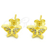 Sterling Silver Stud Earring, Butterfly Design, with White Micro Pave, Polished, Golden Finish, 02.336.0101.2
