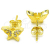 Sterling Silver Stud Earring, Butterfly Design, with White Micro Pave, Polished, Golden Finish, 02.336.0101.2
