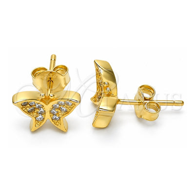 Sterling Silver Stud Earring, Butterfly Design, with White Micro Pave, Polished, Golden Finish, 02.336.0101.2