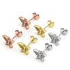 Sterling Silver Stud Earring, Butterfly Design, with White Micro Pave, Polished, Golden Finish, 02.336.0101.2