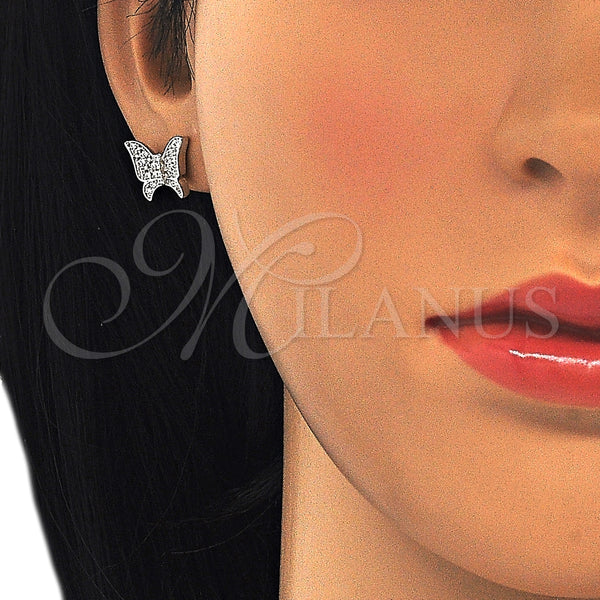 Sterling Silver Ring — Stud Earring Butterfly Design with White Micro Pave — alternate product view — SKU 125658 | Plata 925 anillo — Stud Earring Butterfly diseño with blanco Micro Pave — SKU 125658