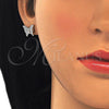 Sterling Silver Stud Earring, Butterfly Design, with White Micro Pave, Polished, Rhodium Finish, 02.336.0102