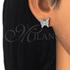 Sterling Silver Stud Earring, Butterfly Design, with White Micro Pave, Polished, Rhodium Finish, 02.336.0102