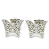 Sterling Silver Stud Earring, Butterfly Design, with White Micro Pave, Polished, Rhodium Finish, 02.336.0102