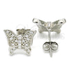 Sterling Silver Stud Earring, Butterfly Design, with White Micro Pave, Polished, Rhodium Finish, 02.336.0102