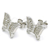 Sterling Silver Stud Earring, Butterfly Design, with White Micro Pave, Polished, Rhodium Finish, 02.336.0102