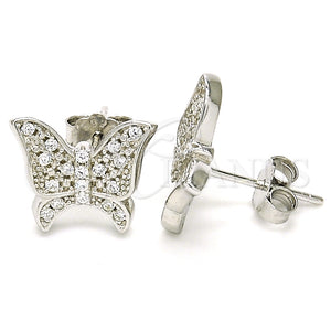 Sterling Silver Ring — Stud Earring Butterfly Design with White Micro Pave — main product view — SKU 125658 | Plata 925 anillo — Stud Earring Butterfly diseño with blanco Micro Pave — SKU 125658