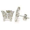 Sterling Silver Stud Earring, Butterfly Design, with White Micro Pave, Polished, Rhodium Finish, 02.336.0102