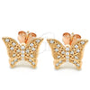 Sterling Silver Stud Earring, Butterfly Design, with White Micro Pave, Polished, Rose Gold Finish, 02.336.0102.1