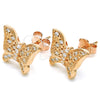 Sterling Silver Stud Earring, Butterfly Design, with White Micro Pave, Polished, Rose Gold Finish, 02.336.0102.1