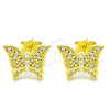 Sterling Silver Stud Earring, Butterfly Design, with White Micro Pave, Polished, Golden Finish, 02.336.0102.2