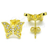 Sterling Silver Stud Earring, Butterfly Design, with White Micro Pave, Polished, Golden Finish, 02.336.0102.2