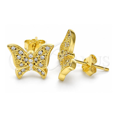 Sterling Silver Stud Earring, Butterfly Design, with White Micro Pave, Polished, Golden Finish, 02.336.0102.2