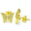 Sterling Silver Stud Earring, Butterfly Design, with White Micro Pave, Polished, Golden Finish, 02.336.0102.2