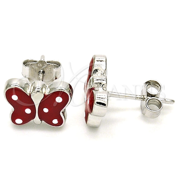 Sterling Silver Ring — Stud Earring Butterfly Design Red Enamel 02. — main product view — SKU 125661 | Plata 925 anillo — Stud Earring Butterfly diseño Red Enamel 02. — SKU 125661