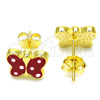 Sterling Silver Stud Earring, Butterfly Design, Red Enamel Finish, Golden Finish, 02.336.0103.2