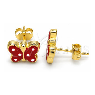 Sterling Silver Stud Earring, Butterfly Design, Red Enamel Finish, Golden Finish, 02.336.0103.2