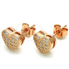 Sterling Silver Stud Earring, Heart Design, with White Micro Pave, Polished, Rose Gold Finish, 02.336.0104.1