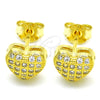 Sterling Silver Stud Earring, Heart Design, with White Micro Pave, Polished, Golden Finish, 02.336.0104.2