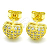 Sterling Silver Stud Earring, Heart Design, with White Micro Pave, Polished, Golden Finish, 02.336.0104.2
