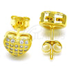 Sterling Silver Stud Earring, Heart Design, with White Micro Pave, Polished, Golden Finish, 02.336.0104.2