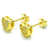 Sterling Silver Stud Earring, Heart Design, with White Micro Pave, Polished, Golden Finish, 02.336.0104.2