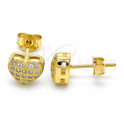 Sterling Silver Stud Earring, Heart Design, with White Micro Pave, Polished, Golden Finish, 02.336.0104.2