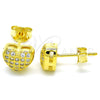Sterling Silver Stud Earring, Heart Design, with White Micro Pave, Polished, Golden Finish, 02.336.0104.2