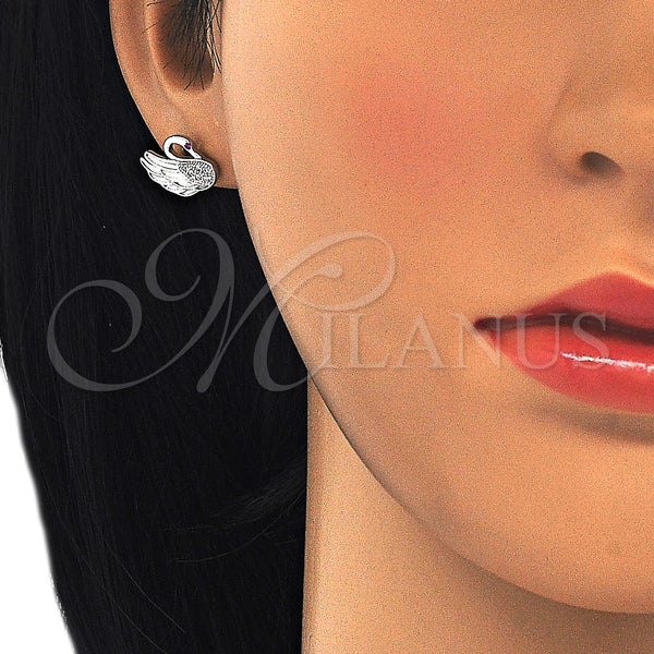 Sterling Silver Ring — Stud Earring Swan Design with Ruby and White — alternate product view — SKU 125667 | Plata 925 anillo — Stud Earring Swan diseño with Ruby and blanco — SKU 125667