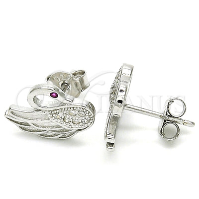 Sterling Silver Stud Earring, Swan Design, with Ruby and White Micro Pave, Polished, Rhodium Finish, 02.336.0105 for wholesale, main product view