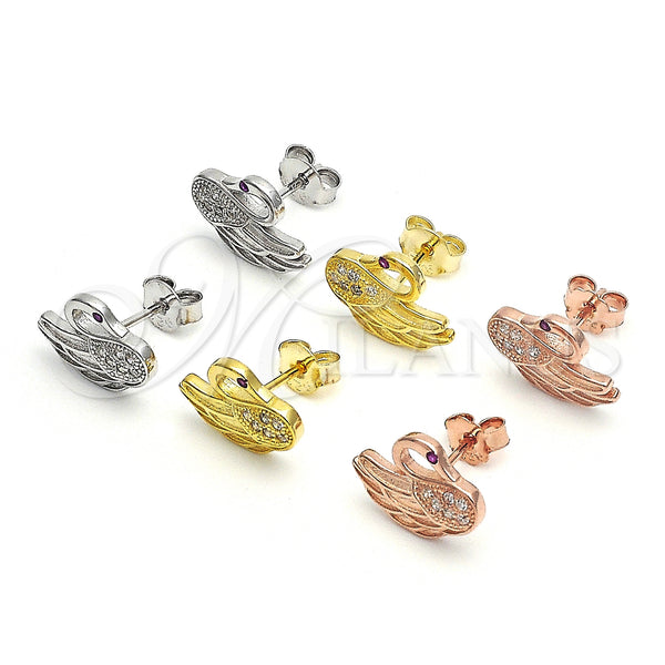 Sterling Silver Ring — Stud Earring Swan Design with Ruby and White — alternate product view — SKU 125668 | Plata 925 anillo — Stud Earring Swan diseño with Ruby and blanco — SKU 125668