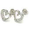Sterling Silver Stud Earring, Heart Design, with White Micro Pave, Polished, Rhodium Finish, 02.336.0106