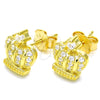 Sterling Silver Stud Earring, Crown Design, with White Cubic Zirconia, Polished, Golden Finish, 02.336.0107.2