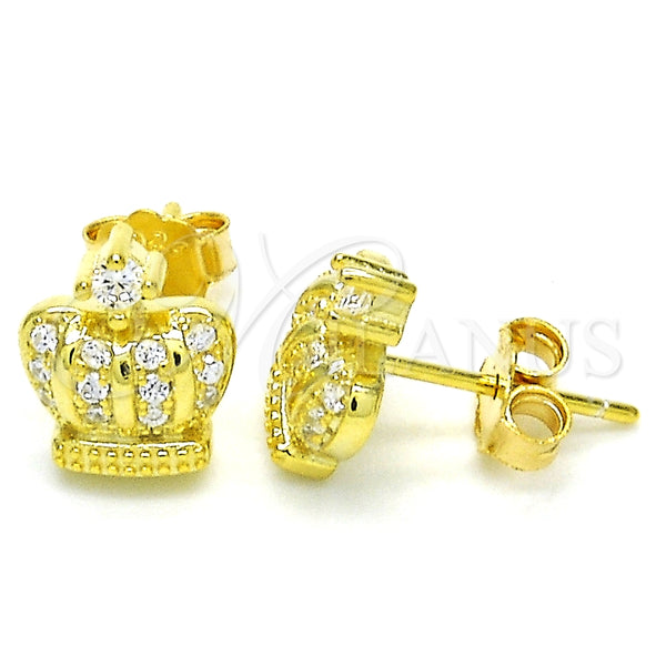 Sterling Silver Ring — Stud Earring Crown Design with White Cubic Zirconia — main product view — SKU 125675 | Plata 925 anillo — Stud Earring Crown diseño with blanco Cubic Zirconia — SKU 125675