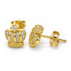 Sterling Silver Stud Earring, Crown Design, with White Cubic Zirconia, Polished, Golden Finish, 02.336.0107.2