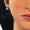 Sterling Silver Stud Earring, with White and White Cubic Zirconia, Polished, Rhodium Finish, 02.336.0109